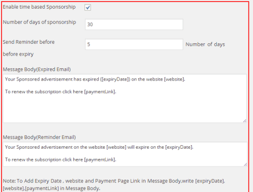 Time Based Sponsorship Settings