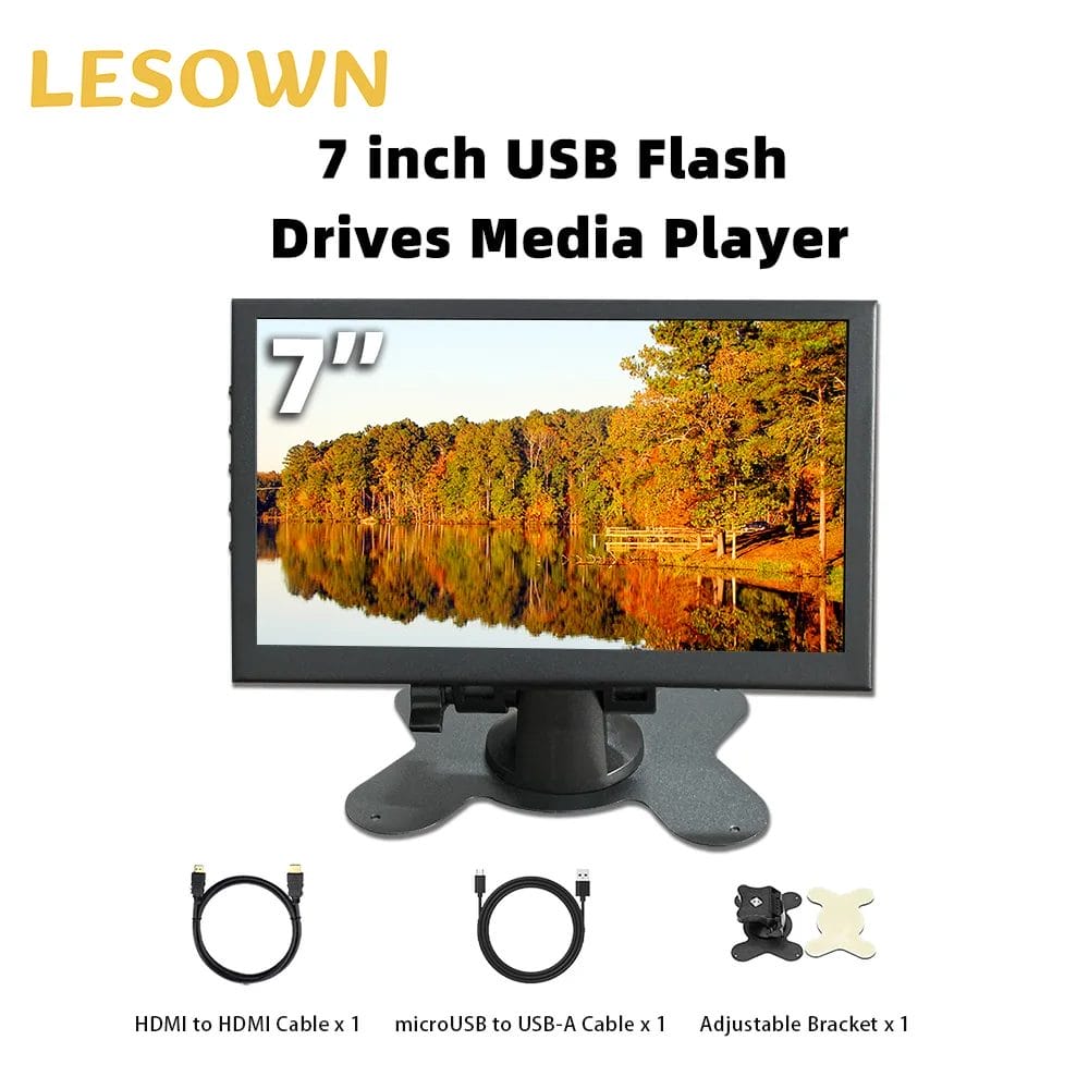 LESOWN Digital Signage Player 7.0inch TFT-LCD Video Advertising Machine 1024x600 IPS 16:9 USB Flash Drive Video for DIY Projects