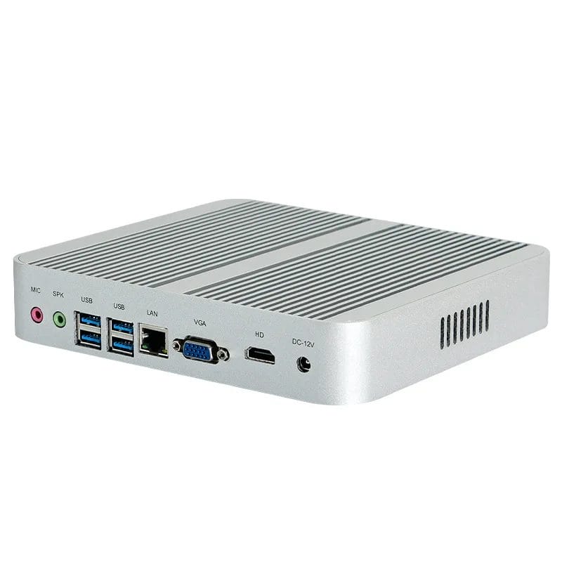 OEM Low Power 12V Aluminum Case Fanless Mini PC Core I3 4005U Win10 USB Small Desktop Computer Host Barebone For Digital Signage