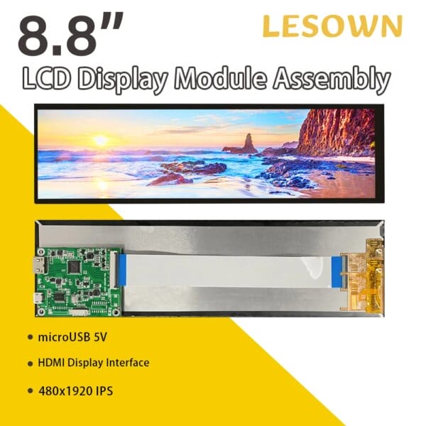 LESOWN LCD Long Bar Display Panel 8.8inch MIPI 4LANE HDMI 480x1920 600cd/m2 IPS Display Module for Billboards Digital Signage