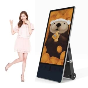 Outdoor Touch LCD Portable Advertising Display Rechargeable Digital Signage Battery Powered Movable  Poster with Wheels