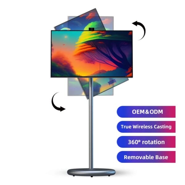 Ultra Hd Indoor Digital Signage 27 Inch Movable Smart Home Tv Ips Touch Screen Portable Smart Tv Rotating Portable Tvs