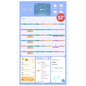 Cozyla 32 Inch Digital Calendar Wall Touch Screen Chore Chart To Do List Notepad Electronic Smart Calendar Digital for Family Meal Planner Support All App Via App Store Android Tablet Wall Mount White
