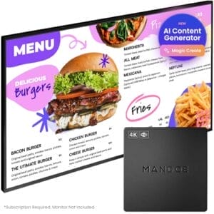 Mandoe Essentials Digital Signage Displays & Digital Signage Player – AI Content Creation System – Auto-Playback with Premium Templates & Easy Setup